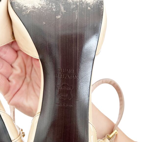 Stuart Wetizman Meteor Beige Patent Leather Studded Pumps Sz 10.5 - Picture 8 of 11